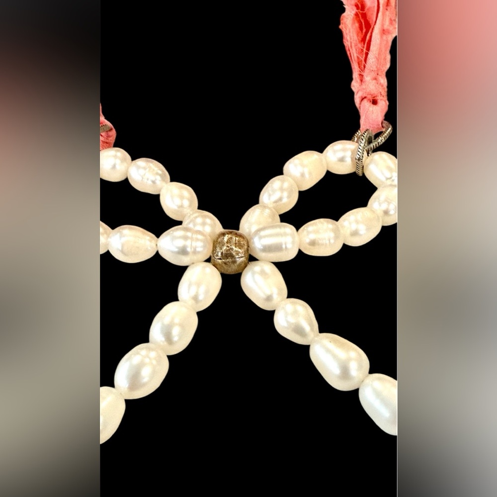 Pearl Bow and Pink Ribbon Necklace - Picture 3 of 5